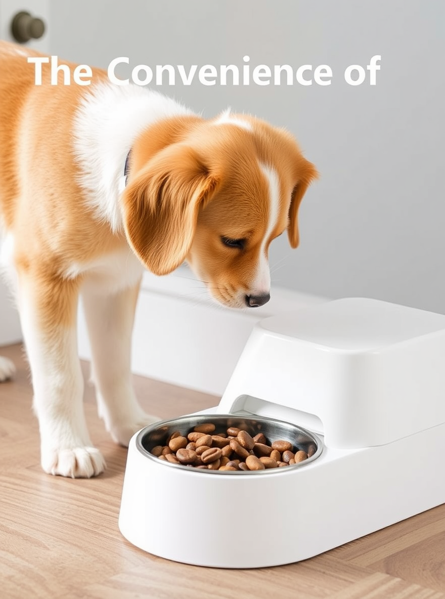 dog with automatic pet feeder