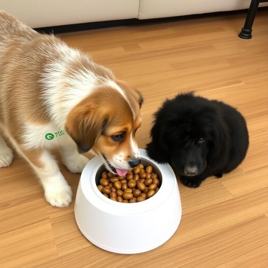 dog black and brown with food